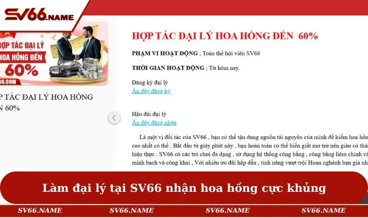 Làm đại lý tại SV66 nhận hoa hồng cực khủng