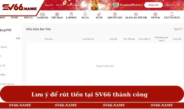 Lưu ý để rút tiền tại SV66 thành công