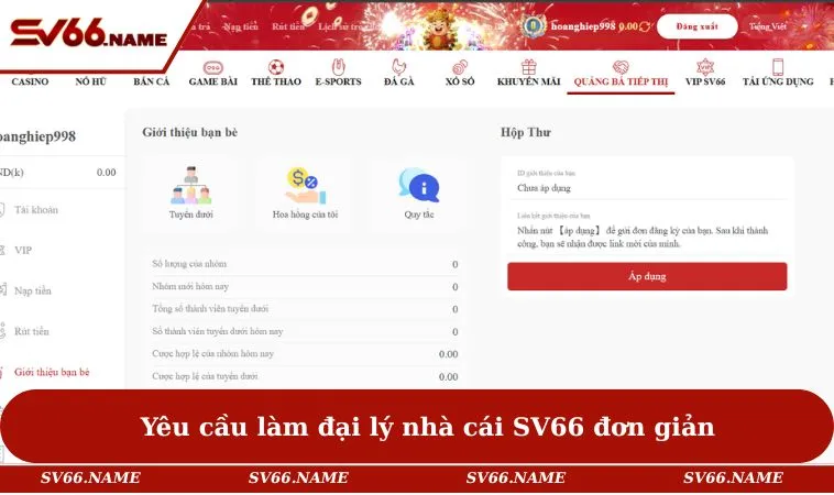 Yêu cầu làm đại lý nhà cái SV66 đơn giản